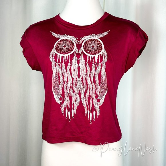 Wild Blue Tops - Wild Blue Dreamcatcher Owl Crop Tee Shirt